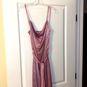 Zara satin belted dress in blush pink